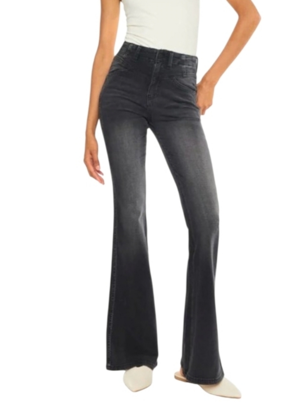 Kancan High-Rise Black Flared Denim Jeans - Picture 1 of 11